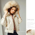 High quality women duck down feather jacket with fur hood for winter outwear clothing